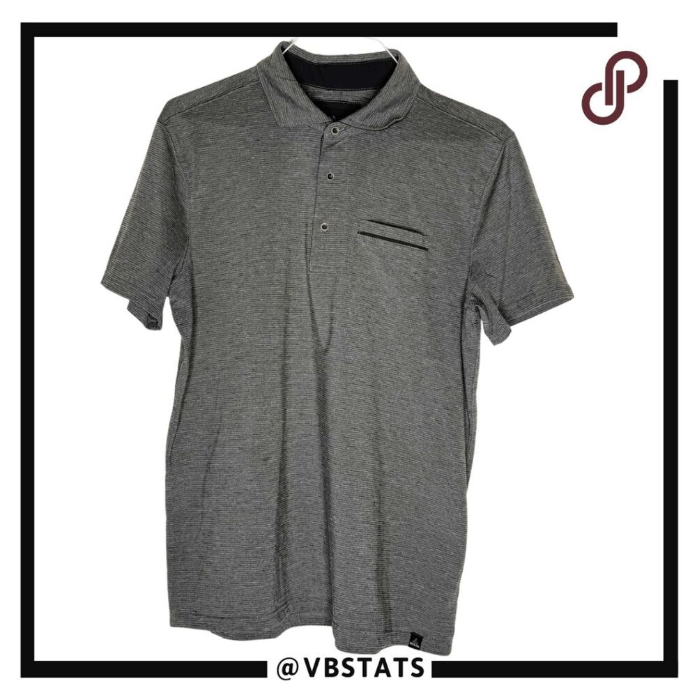 Prana Mens Striped Pullover Collared Short Sleeve Polo Shirt Gray Size Large